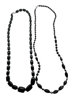 Vintage Black Bead Necklace Lot of 2 Clasp Graduated Chunky Statement